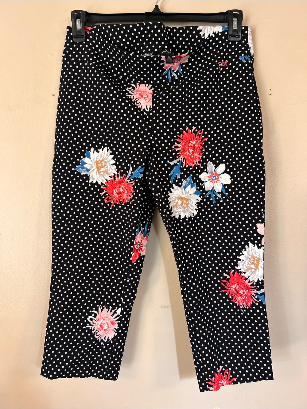 Jules & Leopold Black Polka Dot Leggings with Red, White & Pink Floral Print